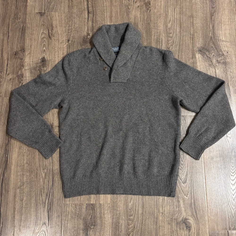 Polo by Ralph Lauren Gray Cashmere Wool Knit Mock Neck Pullover Sweater Mens Med